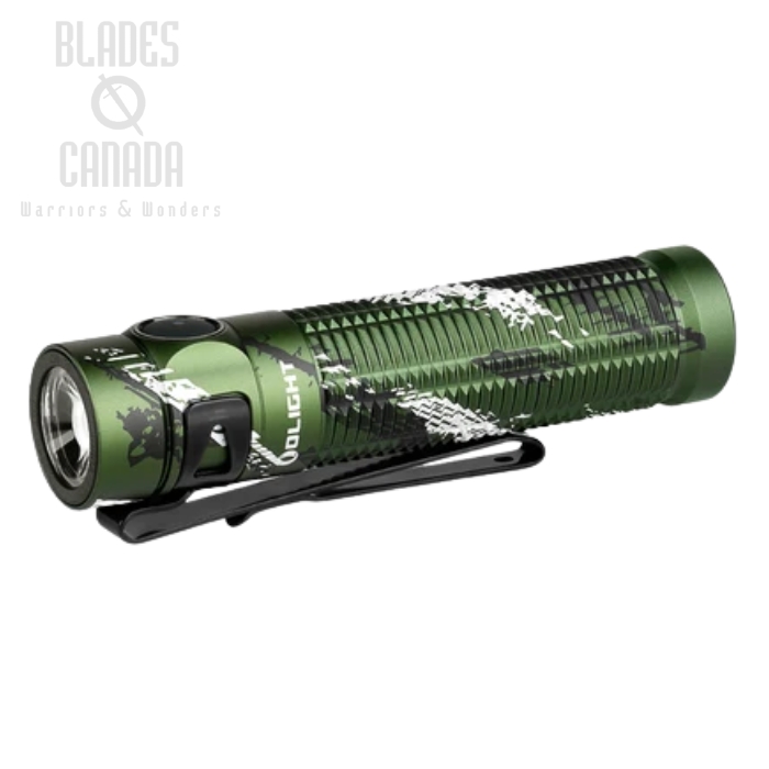 Olight Baton 3 Pro Rechargeable Flashlight, Cool White, Green w/ Brush Strokes - 1,500 Lumens