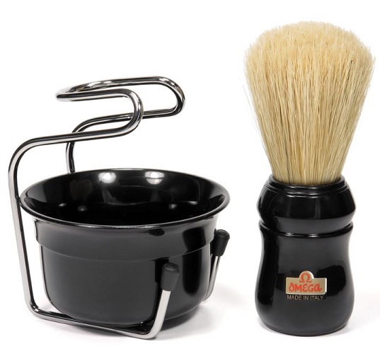Omega Italy Professional Brush & Bowl Shaving Set -Black 49.18