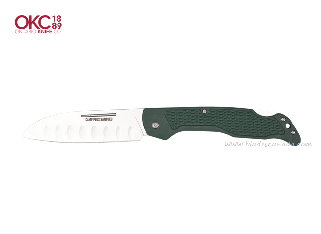 OKC Camp Plus Santoku Folding Knife, Stainlesss Satin, GFN Green, ON4305