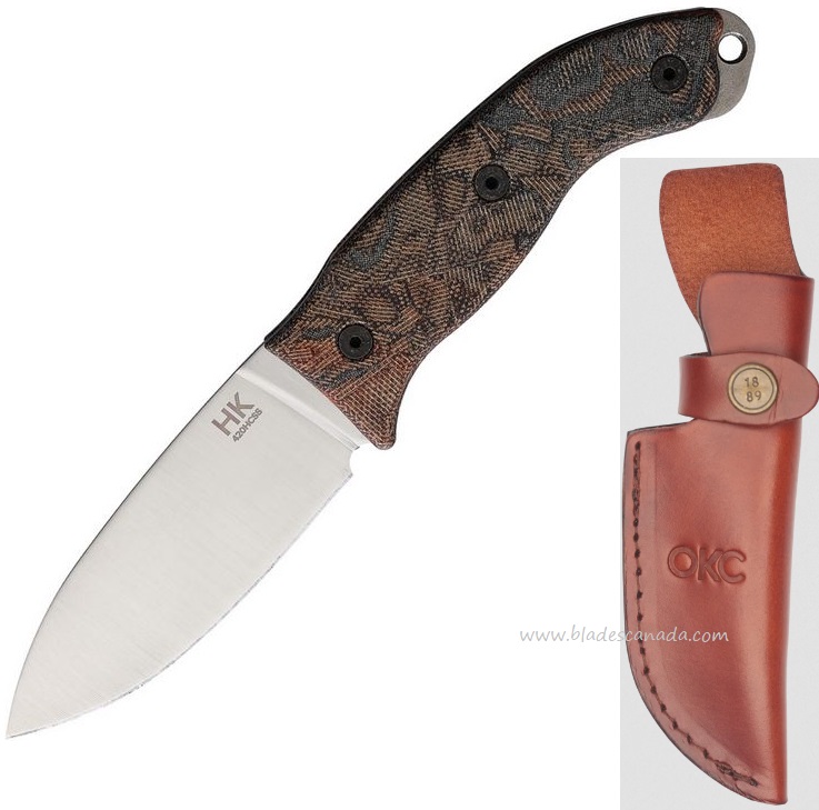 OKC Hiking Fixed Blade Knife, Micarta Handle, Leather Sheath, 8187 - Click Image to Close
