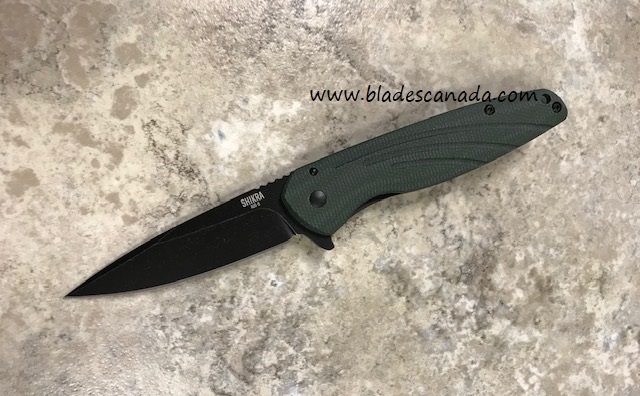 OKC Shirka Flipper Framelock Knife, AUS 8 Black, Micarta/Titanium, 8599GR - Click Image to Close