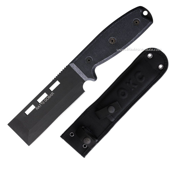 OKC RAT 3 Gobar Fixed Blade Knife, Carbon Black, Micarta Blue-Grey, 8660