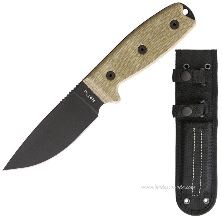 OKC RAT3 Fixed Blade Knife, 1095 Carbon Plain Edge, Nylon MOLLE Sheath, 8665 - Click Image to Close