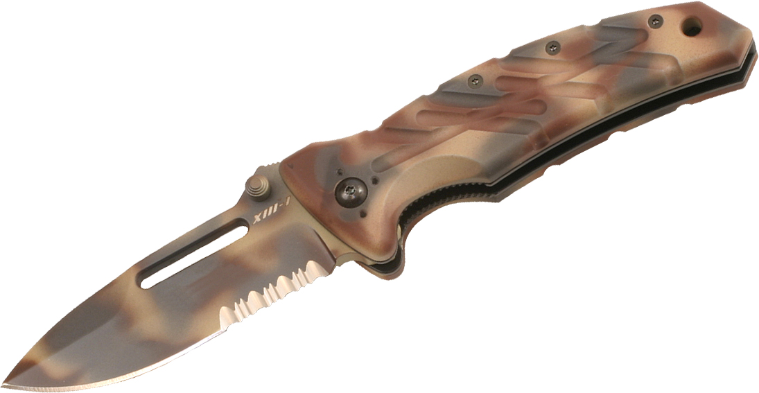 OKC XM 1DS Combat Deployed Folding Knife, N690Co, Aluminum Tan Camo, 8765