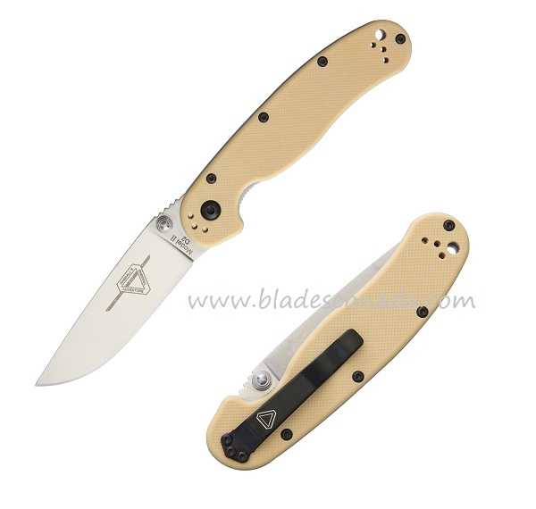 OKC RAT 2 Folding Knife, D2 Plain Edge, Desert Tan Handle, 8828DT - Click Image to Close