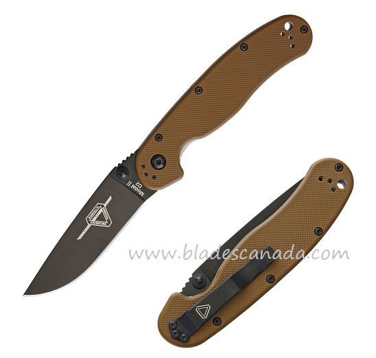 OKC RAT 2 Folding Knife, D2 Black, Coyote Handle, 8830CB