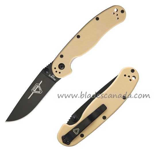 OKC RAT 2 Folding Knife, D2 Black, Desert Tan Handle, 8830DT - Click Image to Close