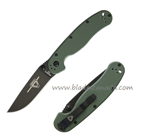 OKC RAT 2 Folding Knife, D2 Black, OD Green Handle, 8830OD