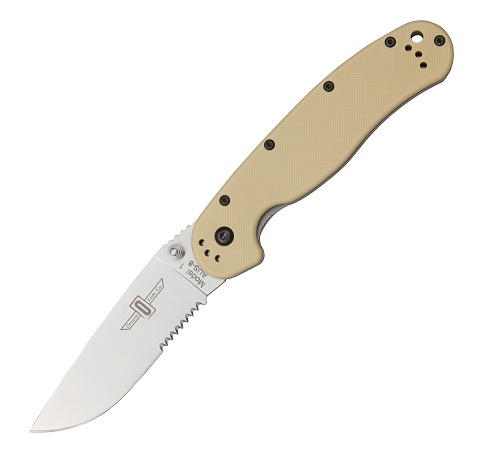 OKC RAT 1 Folding Knife, AUS 8 Partially Serrated, Desert Tan Handle, 8849DT - Click Image to Close