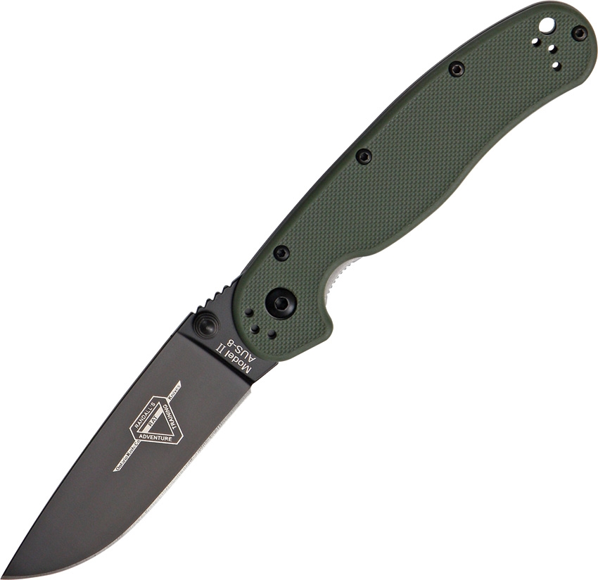 OKC RAT 2 Folding Knife, AUS 8 Plain Edge, OD Green Handle, 8861OD - Click Image to Close