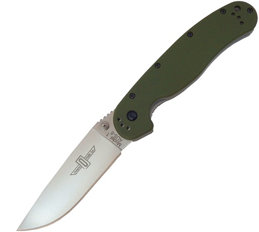 OKC Rat 1 Folding Knife, Aus 8 Stonewash, OD Green Handle, 8874 - Click Image to Close