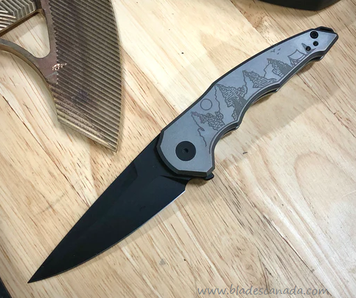 Hoback OneSam Flipper Framelock Knife, CPM 20CV Black SW, Titanium SW w/Camping Design