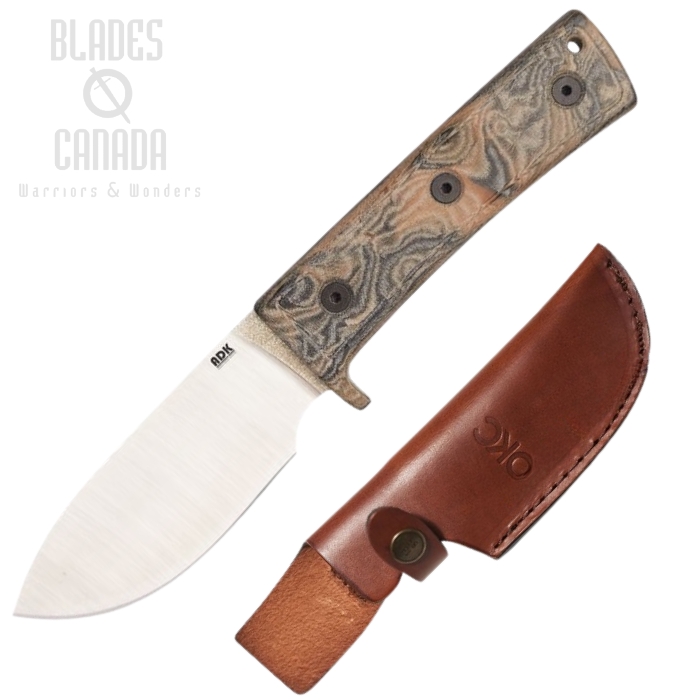 OKC ADK Keene Valley Hunter Fixed Blade Knife, Multicoloured Micarta, Leather Sheath, 8188 OKC ADK Keene Valley Hunter Fixed Blade Knife, Multicoloured Micarta, Leather Sheath, 8188