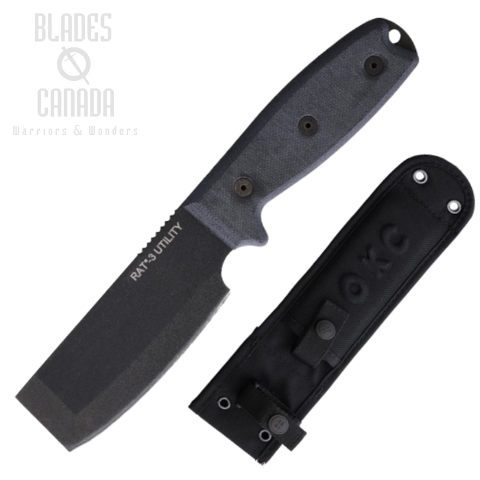OKC RAT 3 Utility Fixed Blade Knife, Carbon Black, Micarta Black, 8662