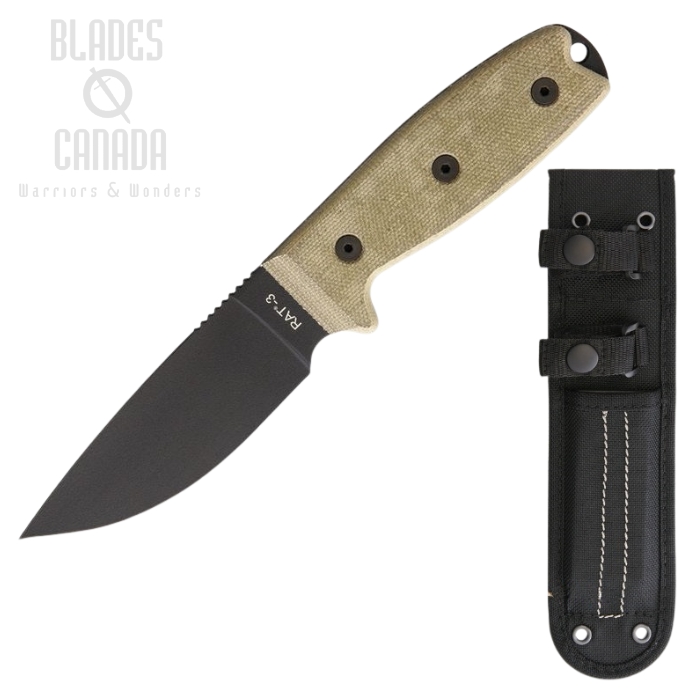 OKC RAT3 Fixed Blade Knife, 1095 Carbon Plain Edge, Nylon MOLLE Sheath, 8665