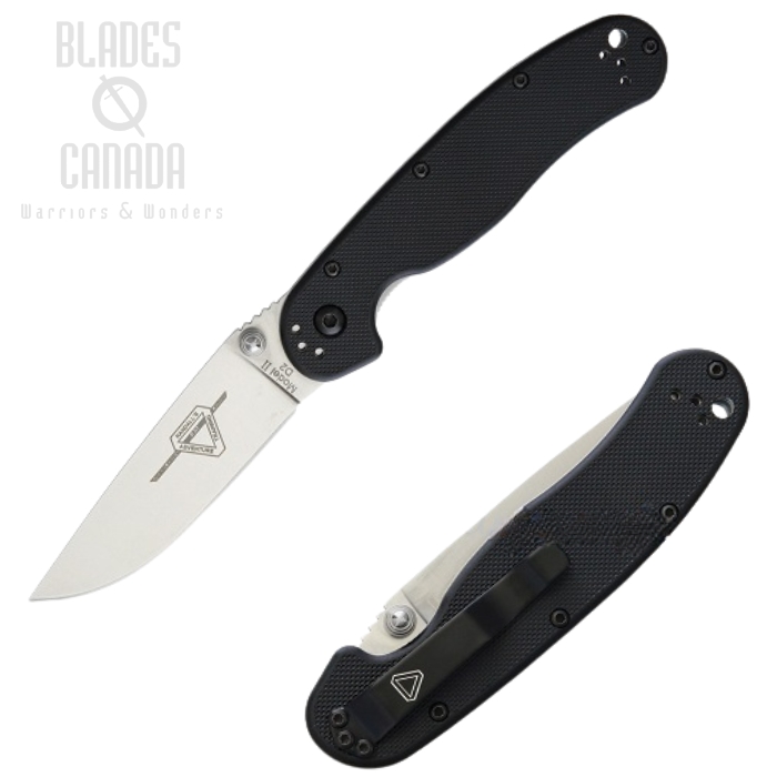 OKC RAT 2 Folding Knife, D2 Plain Edge, Black Handle, 8828