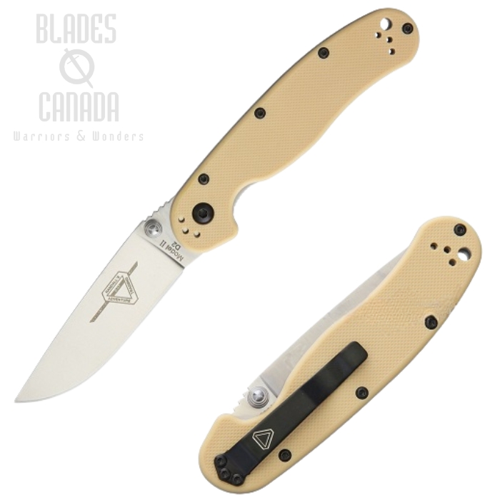 OKC RAT 2 Folding Knife, D2 Plain Edge, Desert Tan Handle, 8828DT