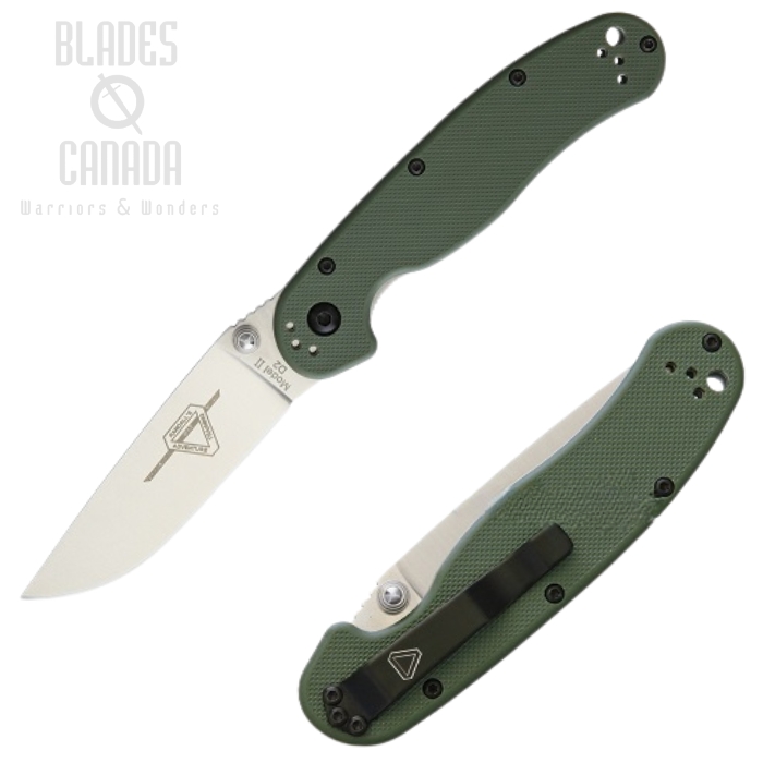 OKC RAT 2 Folding Knife, D2 Plain Edge, OD Green Handle, 8828OD