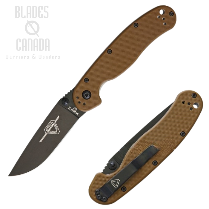 OKC RAT 2 Folding Knife, D2 Black, Coyote Handle, 8830CB
