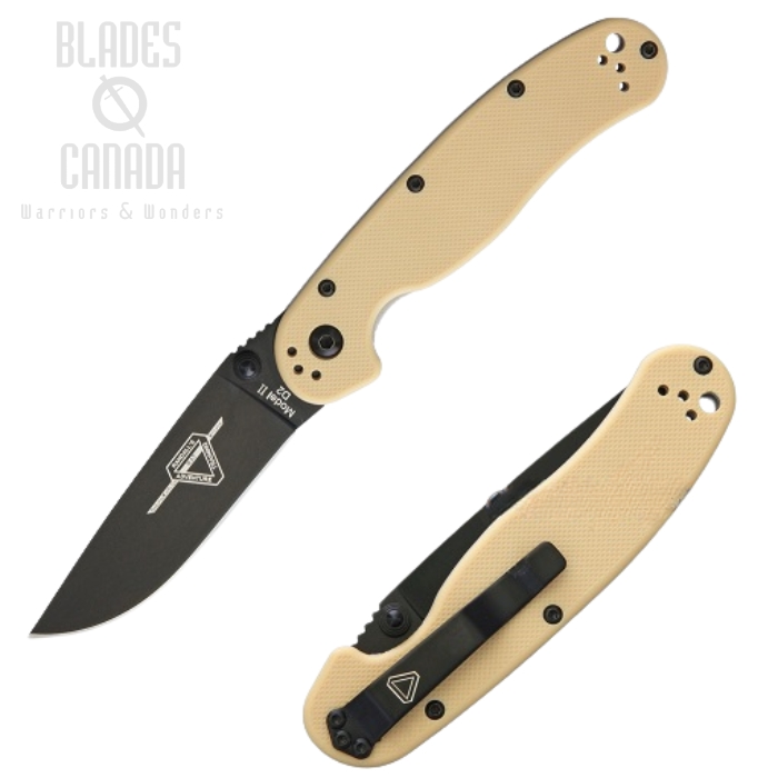 OKC RAT 2 Folding Knife, D2 Black, Desert Tan Handle, 8830DT