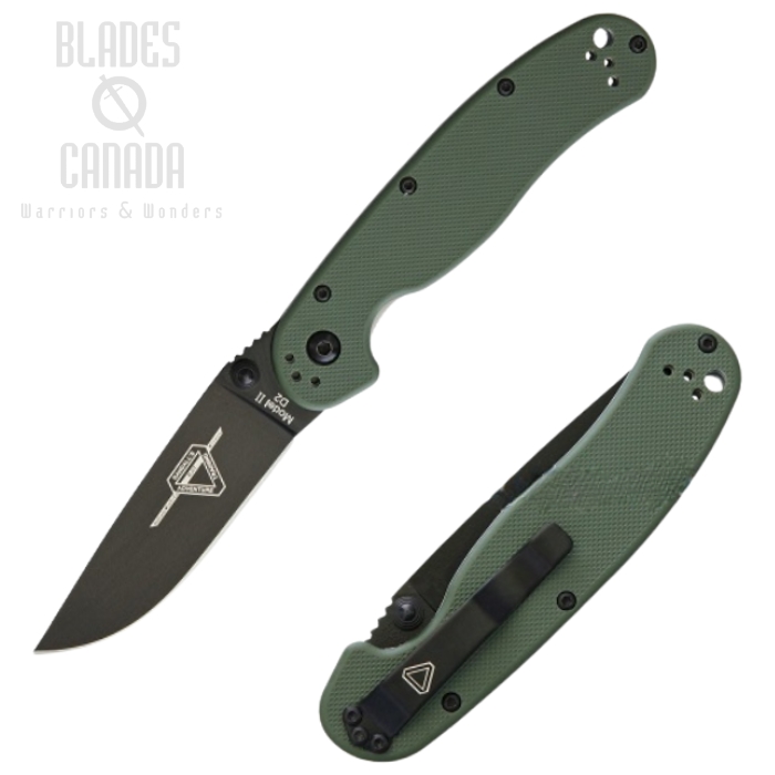 OKC RAT 2 Folding Knife, D2 Black, OD Green Handle, 8830OD