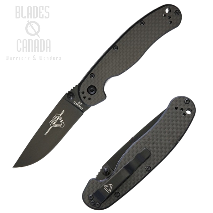 OKC RAT 2 Folding Knife, D2 Black, Carbon Fiber/G10, 8834