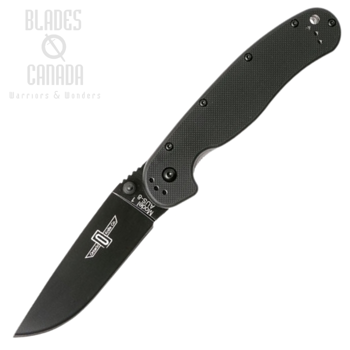 OKC RAT 1 Folding Knife, AUS 8 Plain Edge, Black Handle, 8846BP