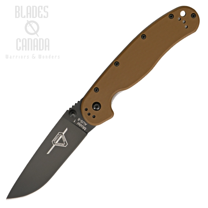 OKC RAT 1 Folding Knife, AUS 8 Plain Edge, Coyote Handle, 8846CB