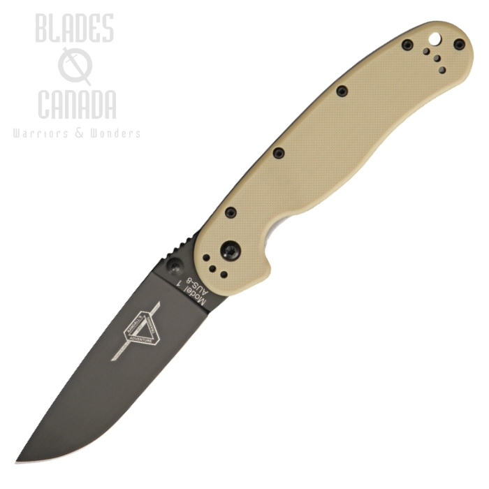 OKC RAT 1 Folding Knife, AUS 8, Plain Edge, Tan Handle, 8846DT