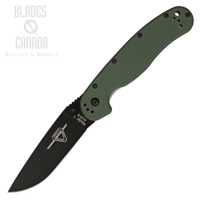 OKC RAT 1 Folding Knife, AUS 8 Plain Edge, OD Handle, 8846OD