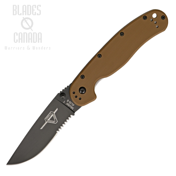 OKC RAT 1 Folding Knife, AUS 8 Partially Serrated, Coyote Handle, 8847CB