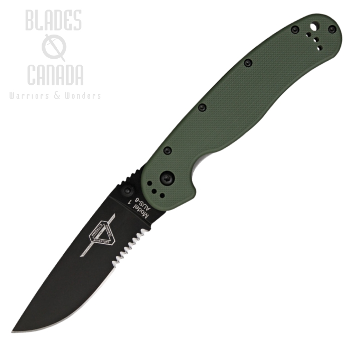 OKC RAT 1 Folding Knife, AUS 8 Partially Serrated, OD Handle, 8847OD