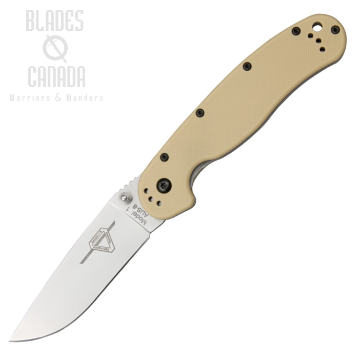 OKC Rat 1 Folding Knife, AUS 8 Plain Edge, Desert Tan Handle, 8848DT