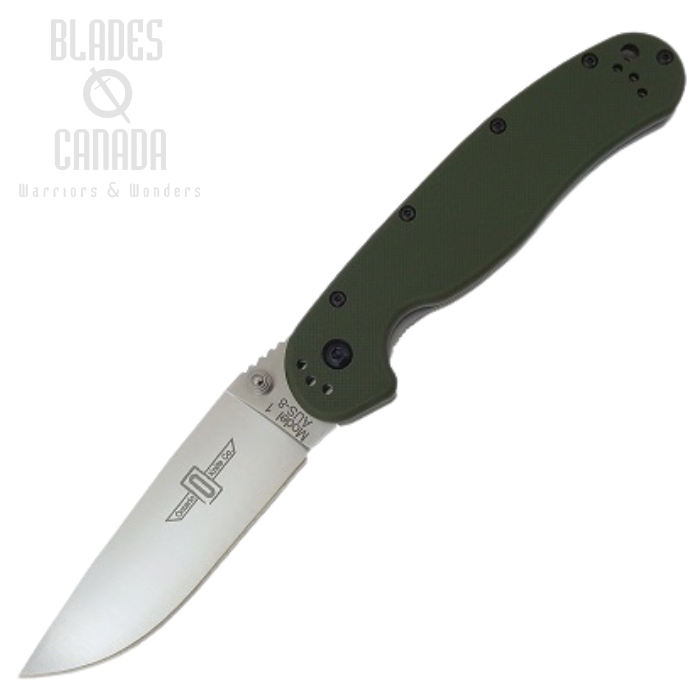 OKC Rat 1 Folding Knife, AUS 8 Satin, Green Handle, 8848FG