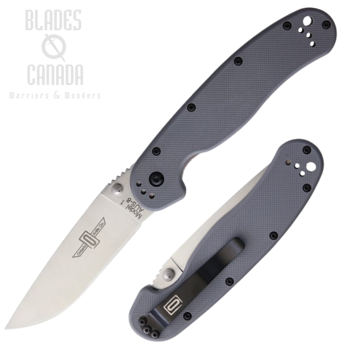 OKC Rat 1 Folding Knife, AUS 8 Plain Edge, Gray Handle, 8848GY