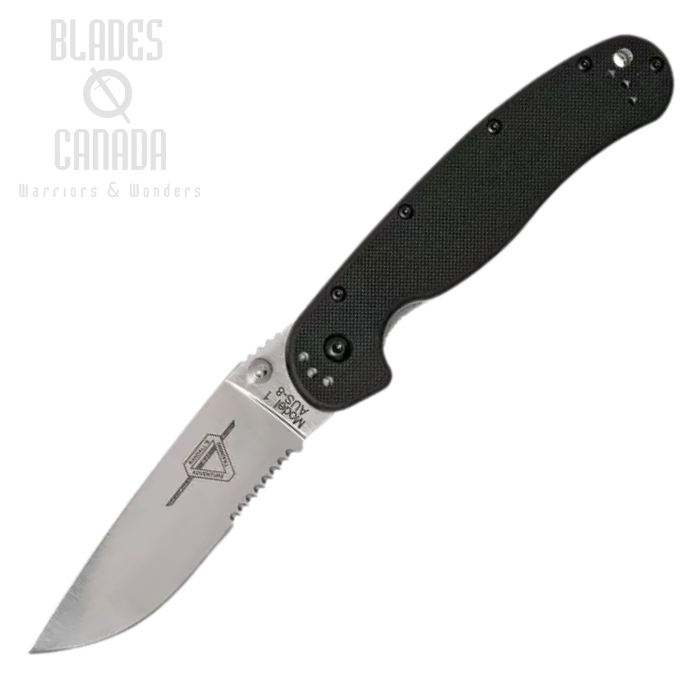 OKC RAT 1 Folding Knife, AUS 8 Partially Serrated, Black Handle, 8849