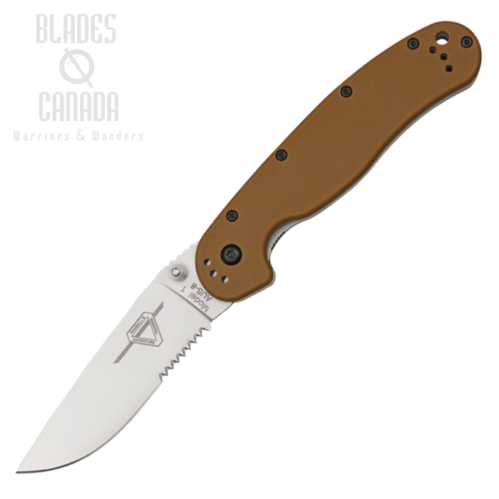 OKC RAT 1 Folding Knife, AUS 8 Partially Serrated, Coyote Handle, 8849CB
