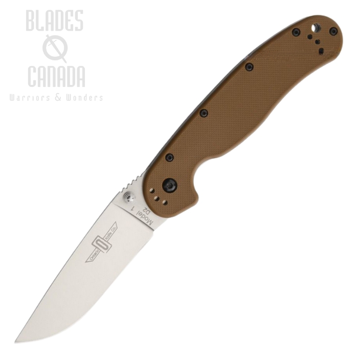 OKC RAT 1 Folding Knife, D2 Plain Edge, Nylon Coyote Brown, 8867CB