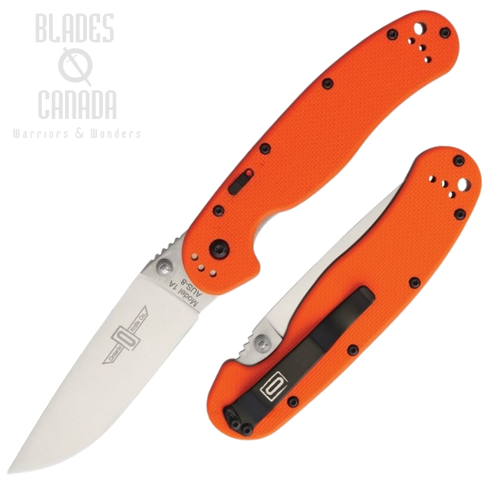 OKC RAT 1A SP Folding Knife, Assisted Opening, AUS 8 3.5", Orange Handle, 8870OR