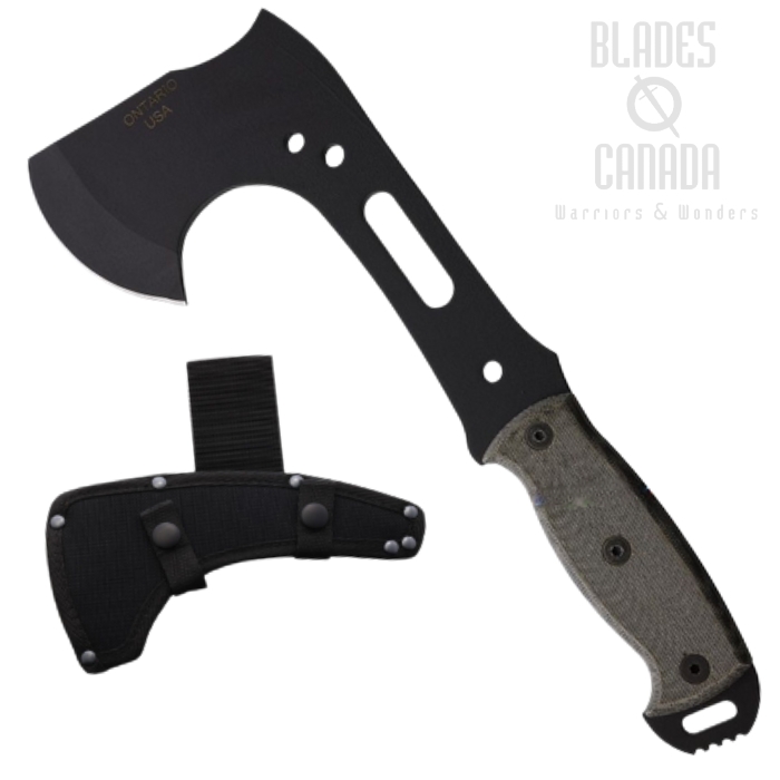 OKC Ranger Hawk Axe, 1095HC Black, Micarta Green, Nylon Sheath, 9425