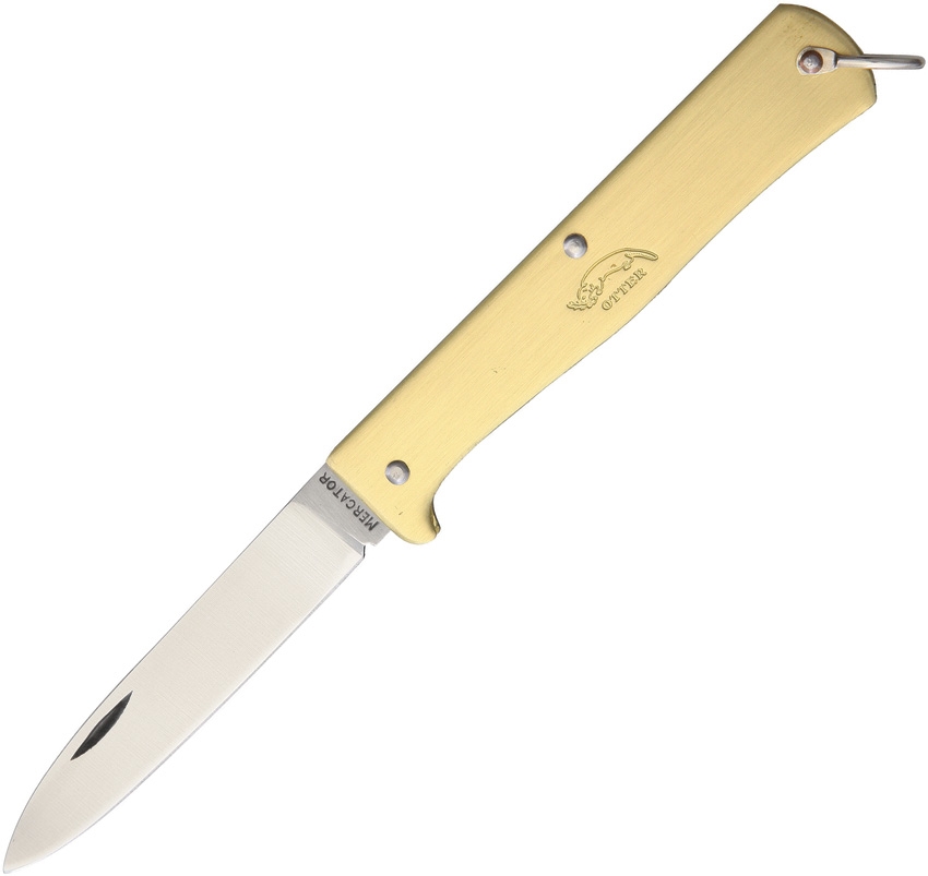 Otter-Messer Small Mercator Folding Knife, Carbon Steel, Brass Handle, 10701 - Click Image to Close