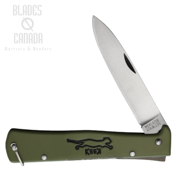 Otter-Messer Large Mercator Folding Knife, Stainless Satin, Stainless Olive Handle, OTT10426RKOL