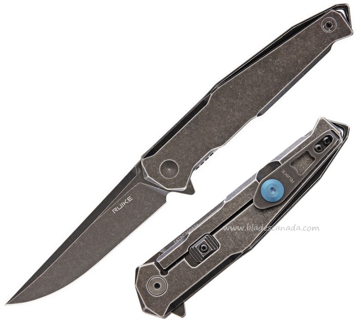 Ruike P108SB Flipper Framelock Knife, 14C28N Black SW, Stainless Black