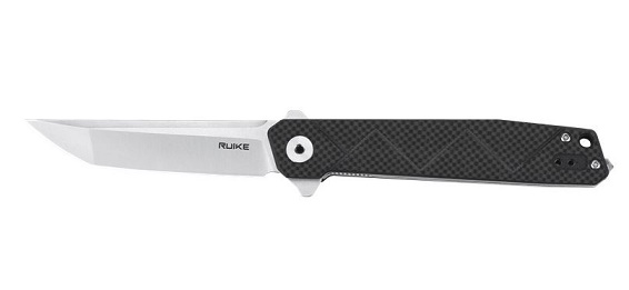 Ruike P127-CB Flipper Folding Knife, 14C28N Tanto, G10 Black/Carbon Fiber