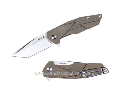 Ruike P138-W Flipper Folding Knife, 14C28N Tanto, G10 Desert Sand