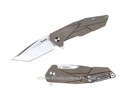 Ruike P138-W Flipper Folding Knife, 14C28N Tanto, G10 Desert Sand, P138-W