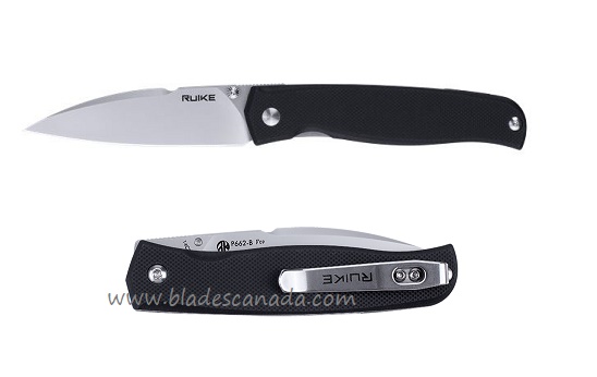 Ruike P662-B EDC Folding Knife, 14C28N Sandvik Wharncliffe, G10 Black - Click Image to Close