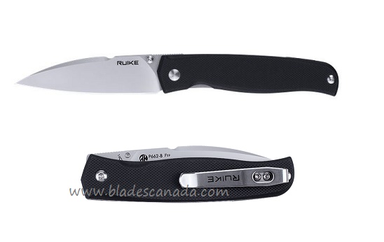 Ruike P662-B EDC Folding Knife, 14C28N Sandvik Wharncliffe, G10 Black, P662-B