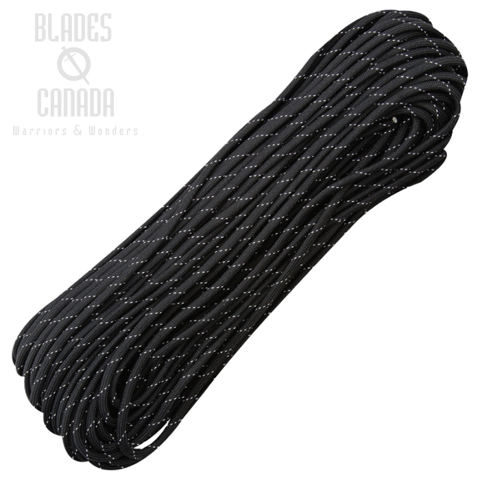 550 Paracord, 100Ft. - Black with Gray Reflective Tracer