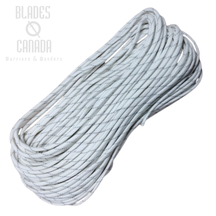 550 Paracord, 100Ft. - White with Reflective Tracer